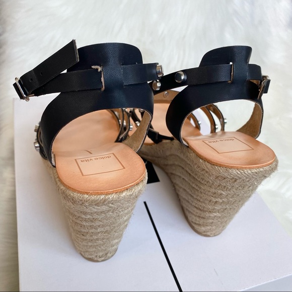 NIB DOLCE VITA Size 8 Studded Black Strappy Espadrille Wedges - Picture 6 of 9